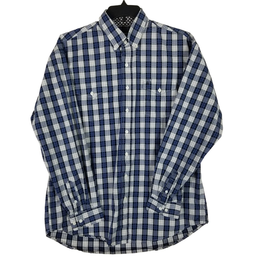 Stetson Button Down Shirt Mens XL Blue Plaid Western Long Sleeve Cotton